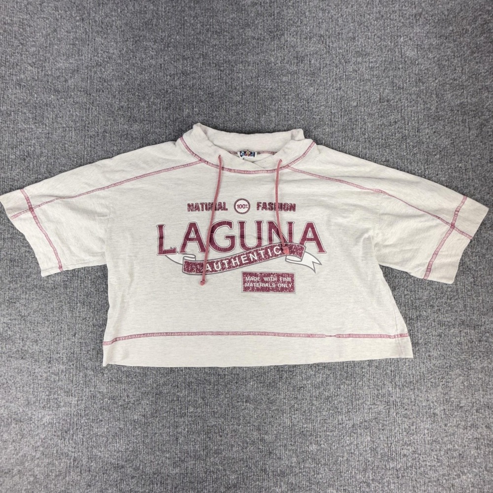 Vintage‎ Laguna Shirt Womens Large Gray Mock Neck Cropped Graphic Tee 90s USA
